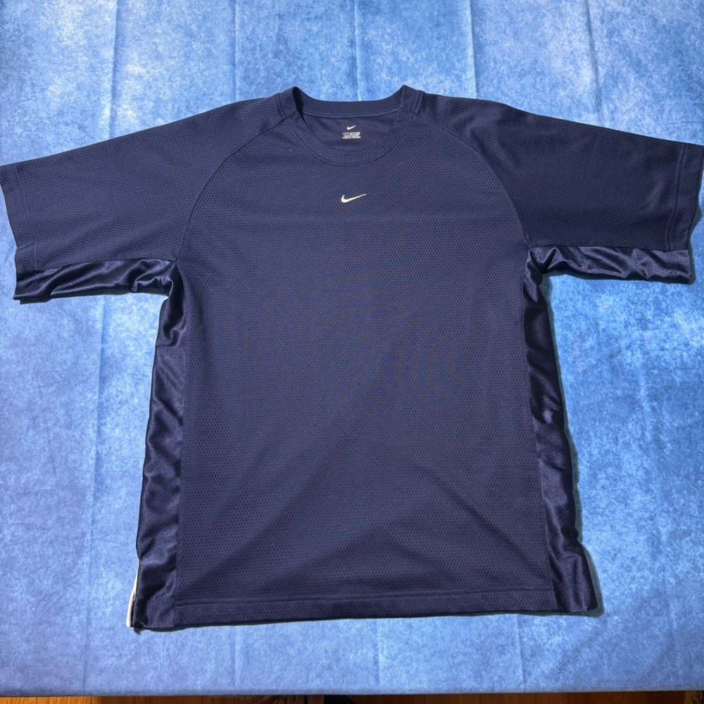 Y2K Nike Basketball Mesh Jersey Shirt Navy Blue Swoosh Size L